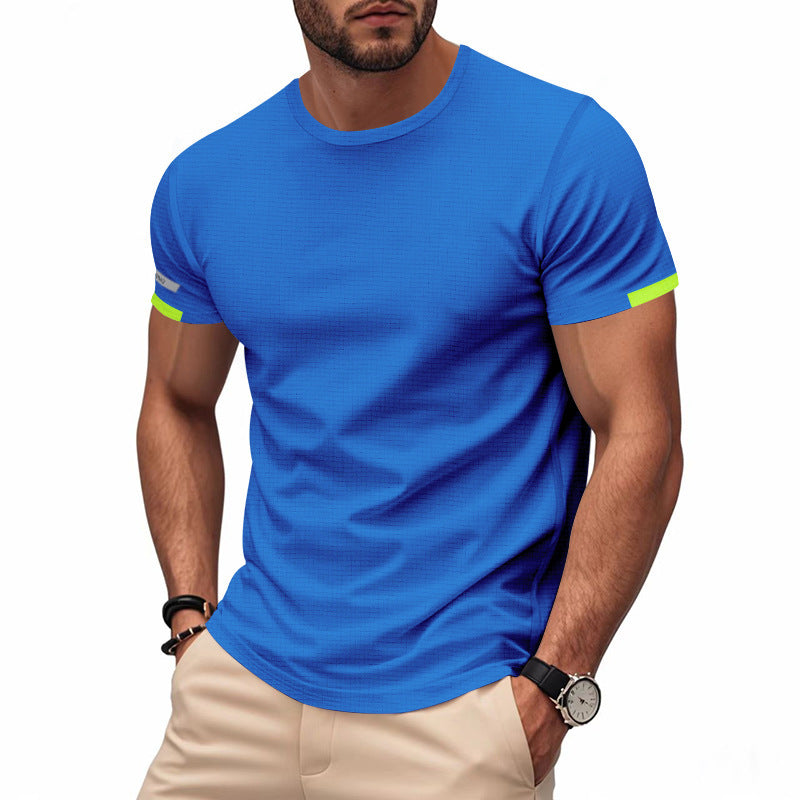 Herren nan athletisches Kurzarm Baumwolljersey T-Shirt mit Rundhalsausschnitt und reflektierenden Ärmeldetails