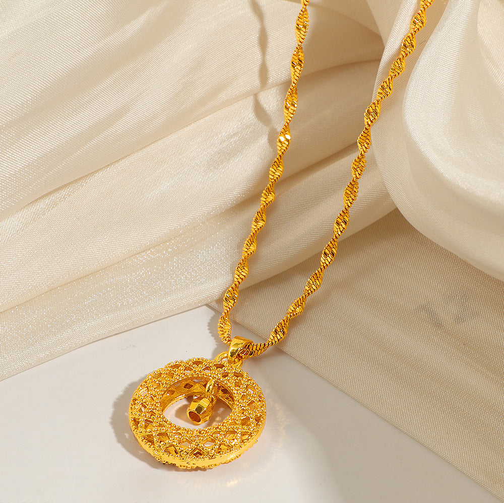 Damen Intricate Hollow Circle Anhänger Halskette Shop Nory
