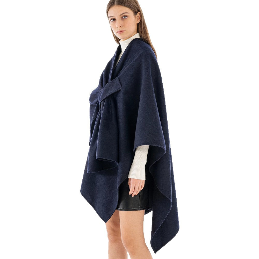 Damen Multifunktionaler Cape‑Überwurf aus Wollmix mit drapiertem Knotendetail Shop Nory