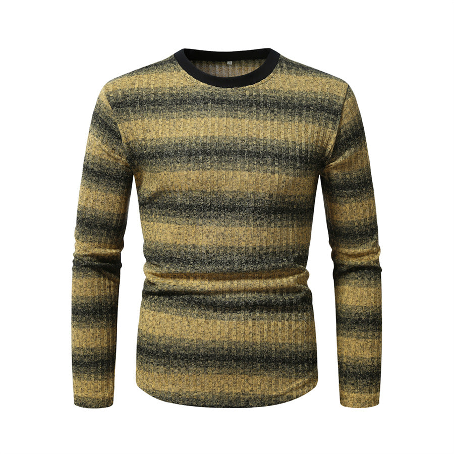 Herren Slim-Fit Feinstrick-Pullover mit horizontalem Farbverlauf und geripptem Strukturmix Shop Nory