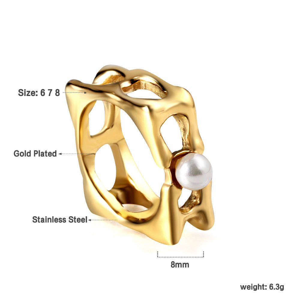Damen verstellbarer Goldplattierter Edelstahlring mit Perlenbesatz Shop Nory