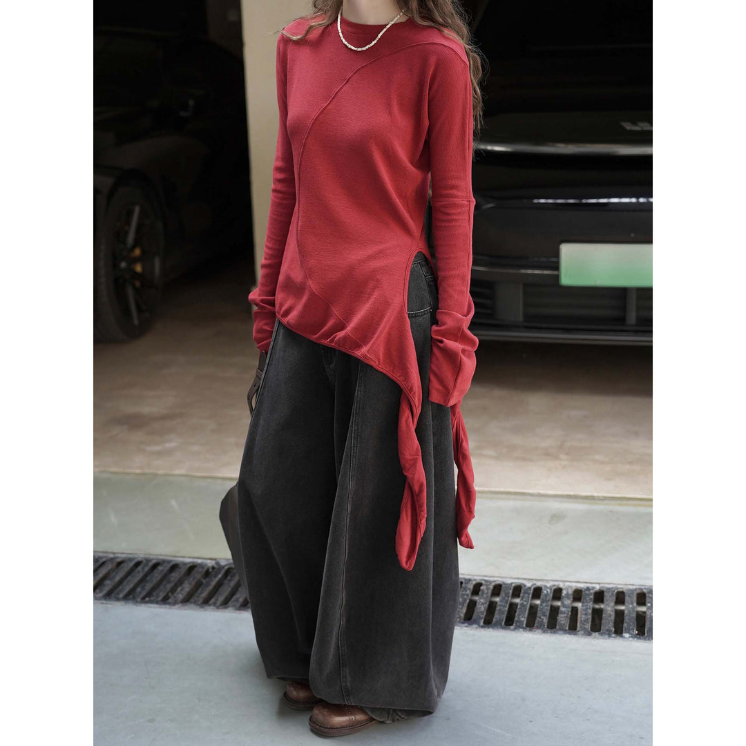 Damen Asymmetrisches Longsleeve mit seitlichen Bindebändern Shop Nory