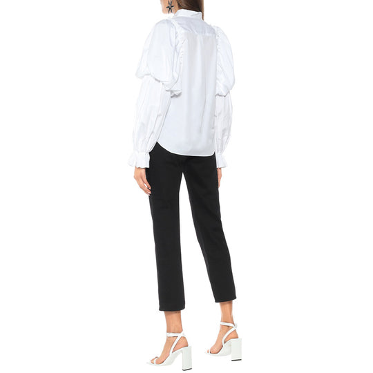 Damen Puffärmel-Bluse mit Stehkragen und Volantmanschtten Shop Nory