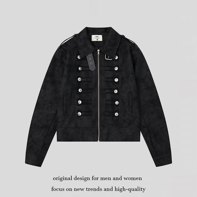 Damen Militärisch inspirierte kurze Jacke mit Reißverschluss, dekorativen Knopfleisten und Schulterklappen Shop Nory