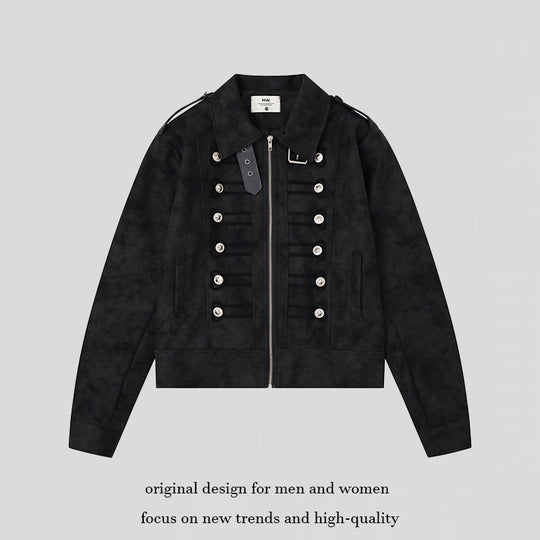 Damen Militärisch inspirierte kurze Jacke mit Reißverschluss, dekorativen Knopfleisten und Schulterklappen Shop Nory