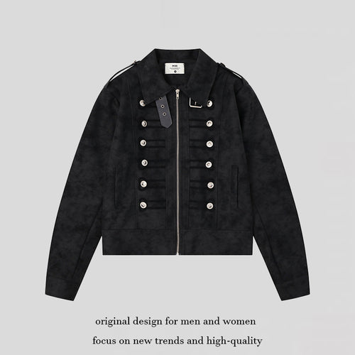 Damen Militärisch inspirierte kurze Jacke mit Reißverschluss, dekorativen Knopfleisten und Schulterklappen Shop Nory