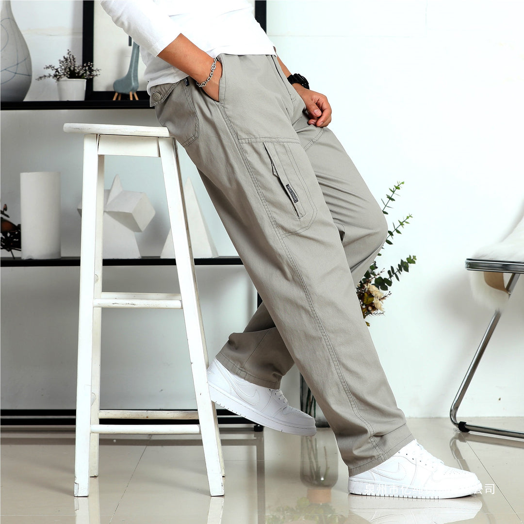 Herren Weite Utility-Cargohose mit elastischem Bund, seitlichen Reißverschlusstaschen und vorgeformten Knien Shop Nory