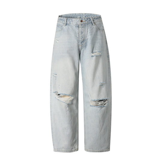 Damen High‑Waist Relaxed‑Straight Jeans mit Destroy‑Effekt und weitem Bein Shop Nory