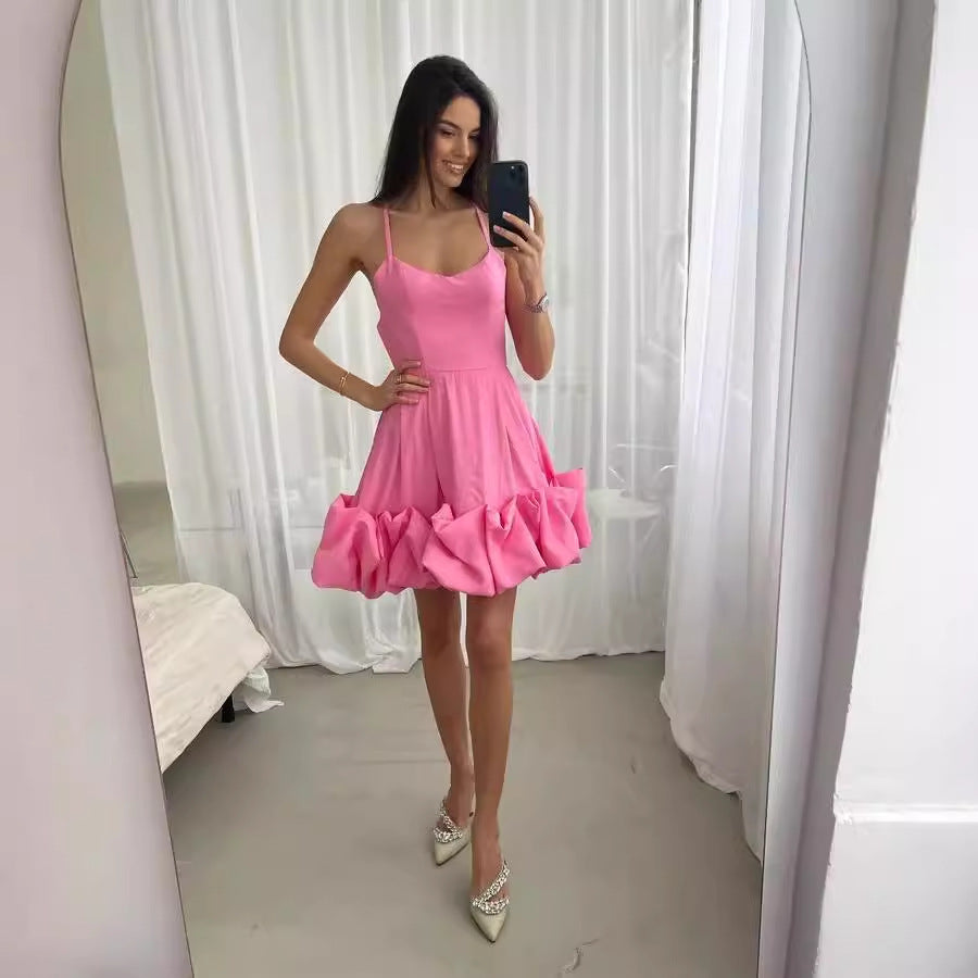 Damen A-Linien Kleid mit voluminösem Rüschensaum
