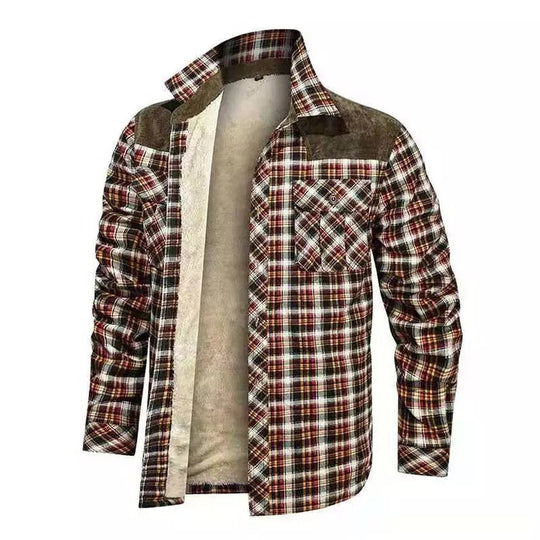 Herren gefütterte Karo-Hemdjacke mit Teddyfleece-Innenfutter, Brustpattentaschen und Schulterbesatz Shop Nory