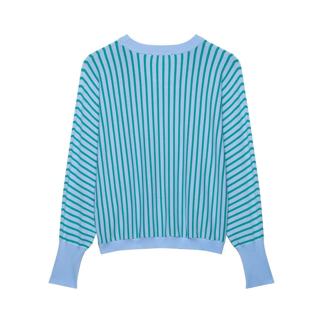 Damen Kurzgeschnittener gestreifter Feinstrick-Pullover mit verlängerten Rippärmeln Shop Nory