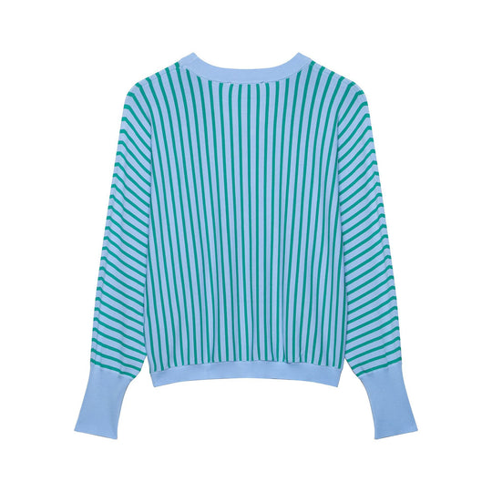 Damen Kurzgeschnittener gestreifter Feinstrick-Pullover mit verlängerten Rippärmeln Shop Nory
