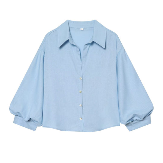 Damen Gekürzte Boxy-Bluse mit weiten Ballonärmeln und Hemdkragen Shop Nory
