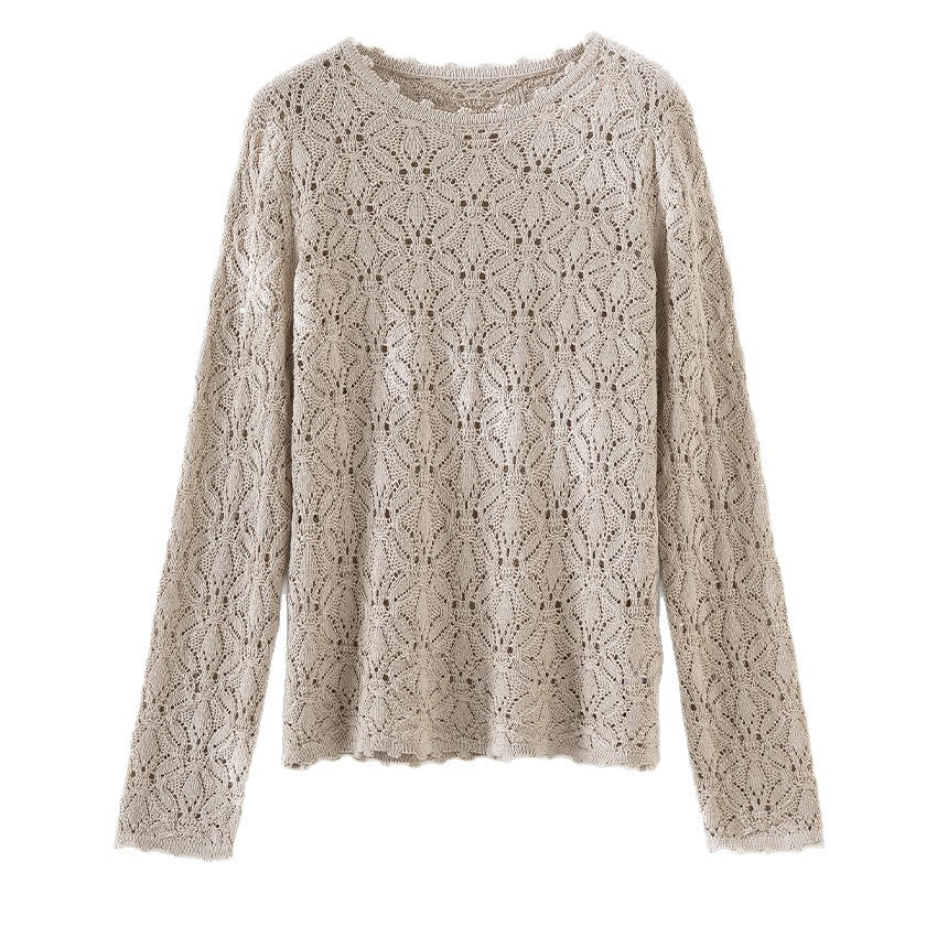 Damen Feines Häkel-Longsleeve mit floraler Lochmuster-Struktur und legerer Silhouette Shop Nory