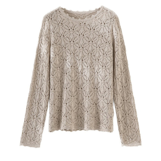 Damen Feines Häkel-Longsleeve mit floraler Lochmuster-Struktur und legerer Silhouette Shop Nory