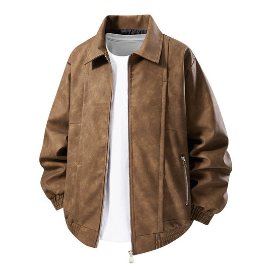 Herren Lässige Kunstlederjacke mit elastischen Bündchen Shop Nory
