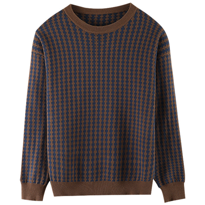 Damen Leichter Strukturstrick-Pullover mit Hahnentritt-Muster und breitem Rippbündchen Shop Nory
