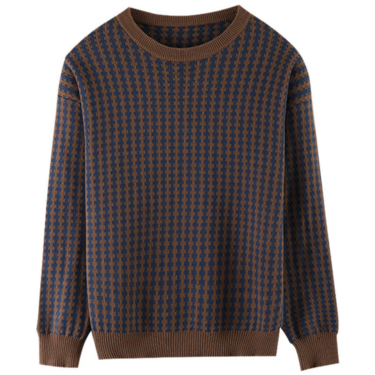 Damen Leichter Strukturstrick-Pullover mit Hahnentritt-Muster und breitem Rippbündchen Shop Nory