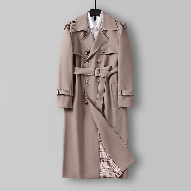 Damen Eleganter lang geschnittener Wollmix-Trenchcoat mit doppelreihiger Knopfleiste und Bindegürtel Shop Nory