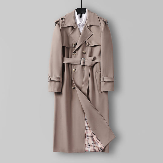 Damen Eleganter lang geschnittener Wollmix-Trenchcoat mit doppelreihiger Knopfleiste und Bindegürtel Shop Nory