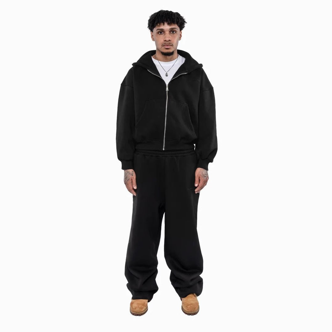 Herren nan lässiges Reißverschluss-Hoodie- und Palazzohose-Set mit dropped-shoulder Silhouette Shop Nory