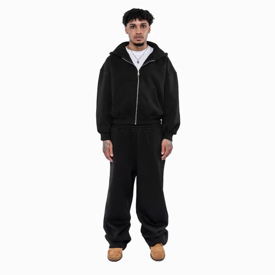 Herren nan lässiges Reißverschluss-Hoodie- und Palazzohose-Set mit dropped-shoulder Silhouette Shop Nory
