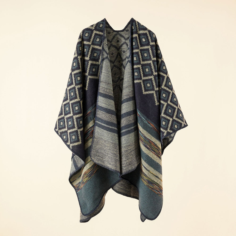 Damen Jacquard-Überwurf mit geometrischem Quadratmuster und offener Front Shop Nory
