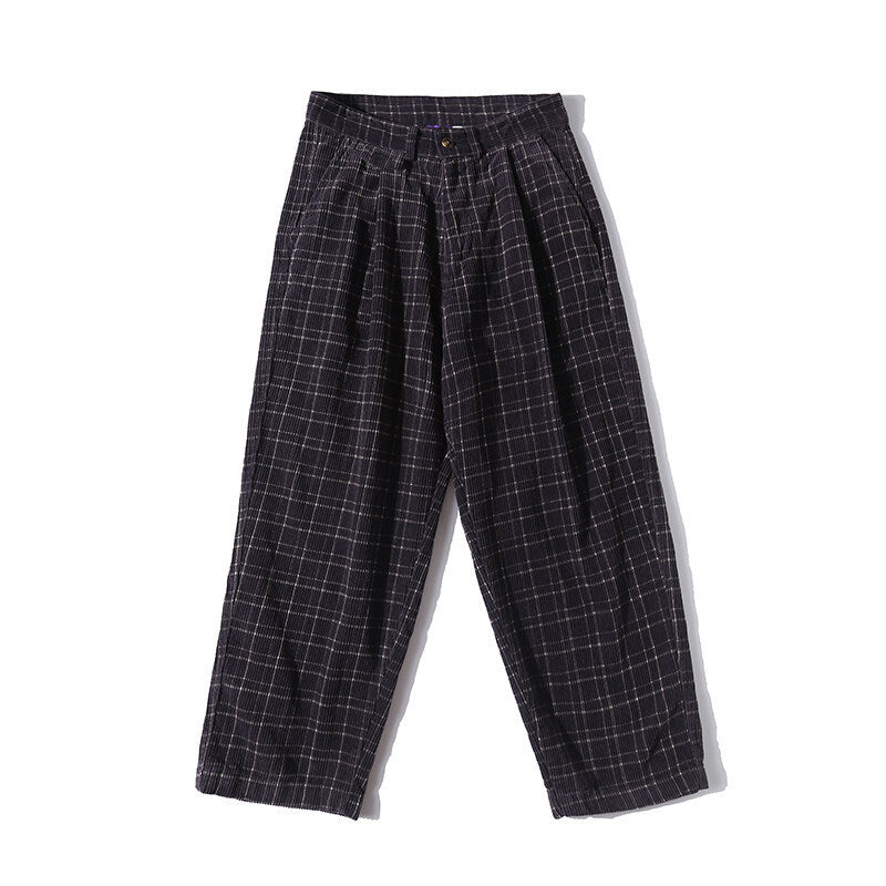 Herren Weite Cordhose mit Falten, Cropped‑Schnitt und Karomuster Shop Nory