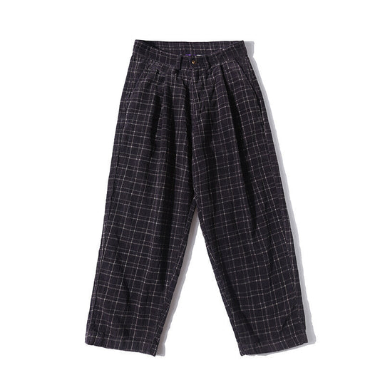Herren Weite Cordhose mit Falten, Cropped‑Schnitt und Karomuster Shop Nory