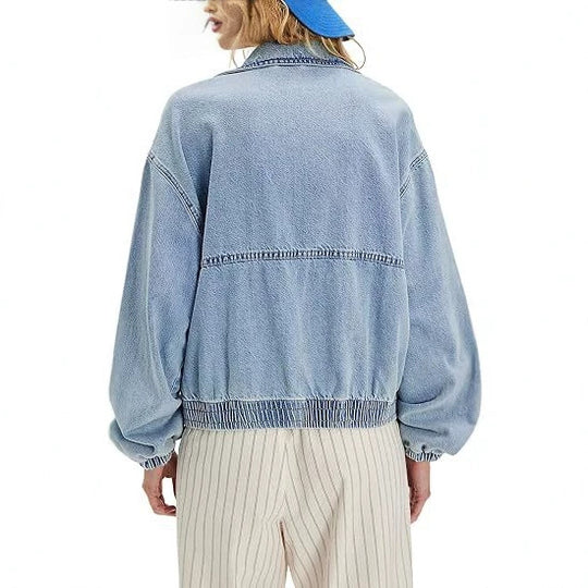 Damen Leichte Cropped-Jeansjacke mit Gummibündchen und Reißverschluss Shop Nory