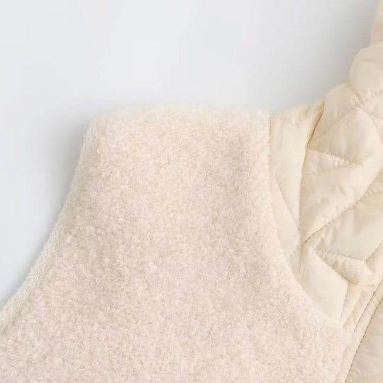 Damen Wattierte Wollmix-Weste mit Kapuze und Druckknopfleiste Shop Nory