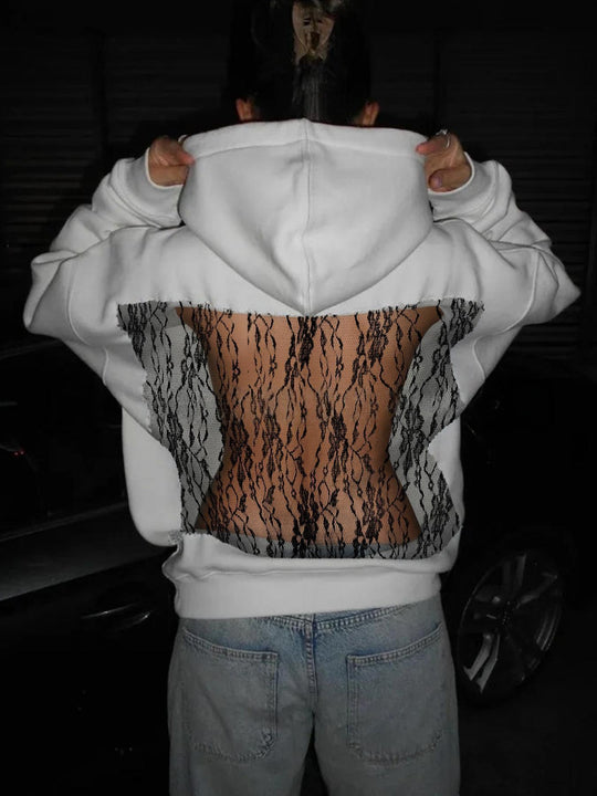 Damen Hoodie mit glitzerndem Mesh-Rückenapplikation Shop Nory