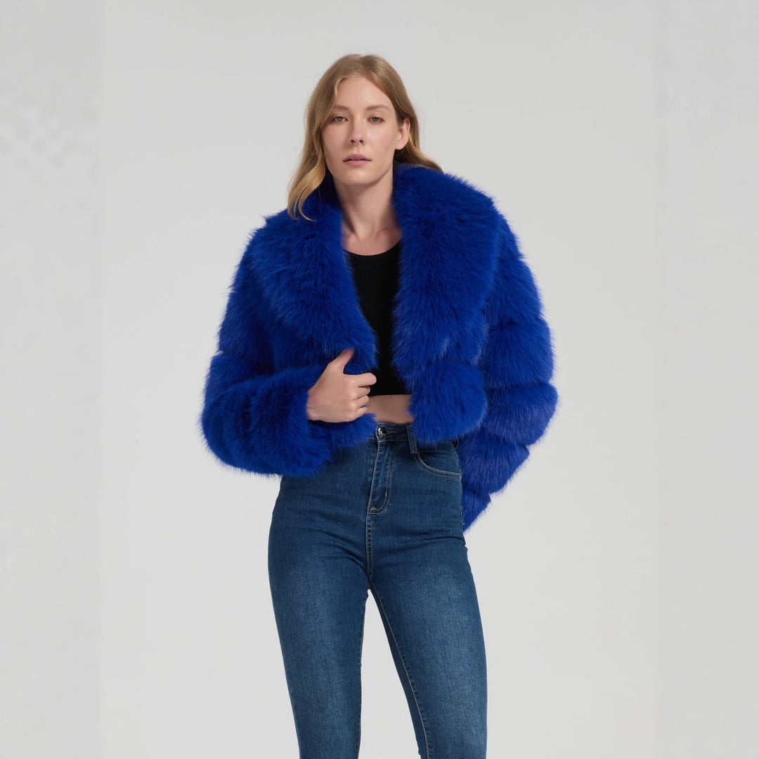 Damen Kurz geschnittene Kunstpelz‑Bolerojacke mit voluminösem Schalkragen Shop Nory