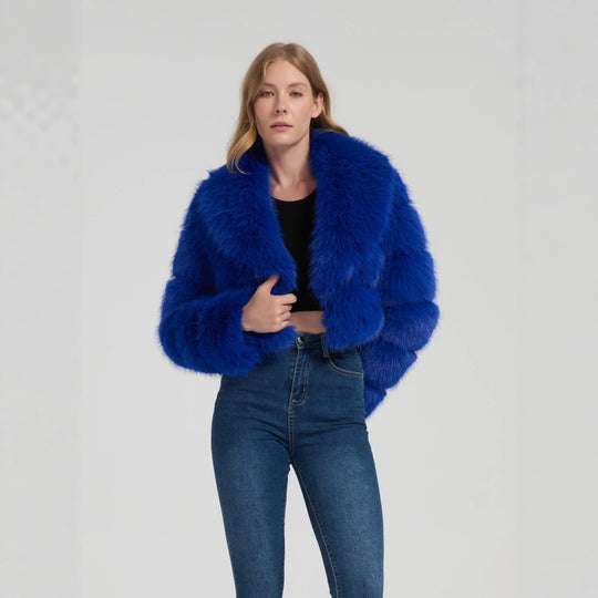 Damen Kurz geschnittene Kunstpelz‑Bolerojacke mit voluminösem Schalkragen Shop Nory