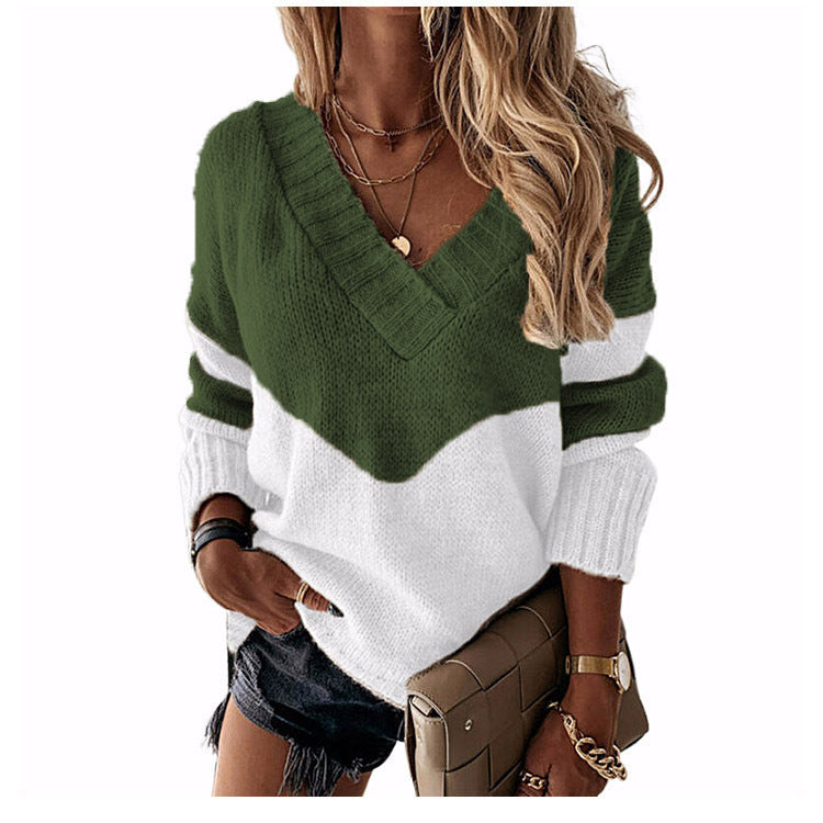 Damen nan V-Ausschnitt Strickpullover mit Chevron-Muster und Oversize-Schnitt Shop Nory