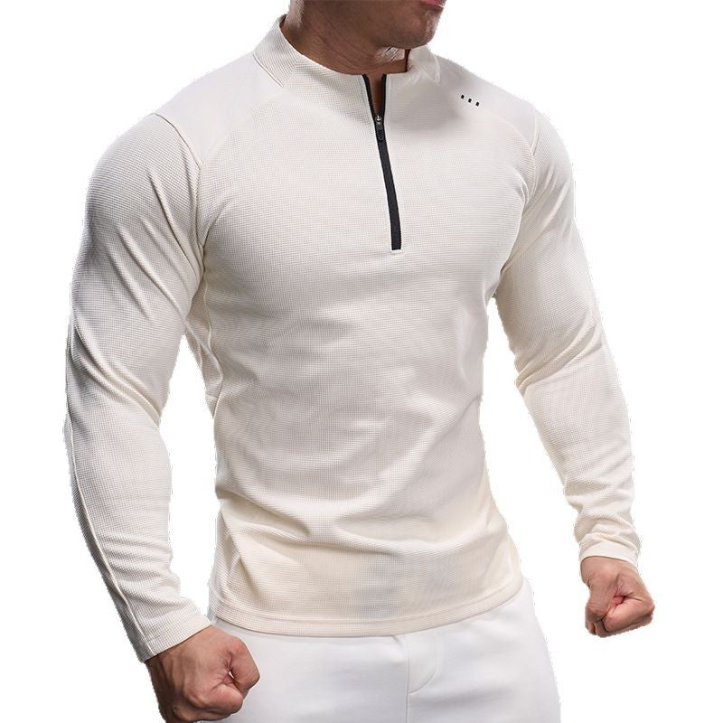 Herren Slim-Fit Sportliches Langarm-Trainingsshirt mit Halb-Reißverschluss und Strukturgewebe Shop Nory
