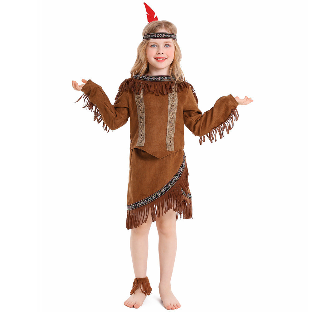Mädchen Indianerin Kostüm mit Fransen und verzierten Details Shop Nory