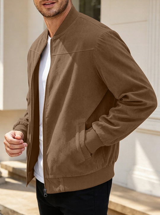Herren Leichte Bomberjacke im Velours-Look mit Reißverschluss und Rippbündchen Shop Nory