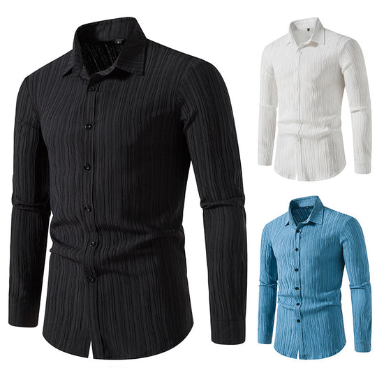 Herren Texturiertes Slim-Fit-Hemd mit krauser Struktur und Kentkragen Shop Nory