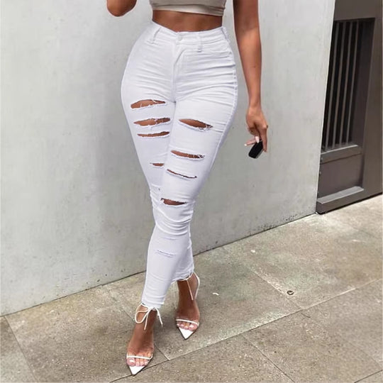 Damen hochtaillierte Skinny-Jeans mit gestaffelten Cutouts und Sculpting-Effekt Shop Nory