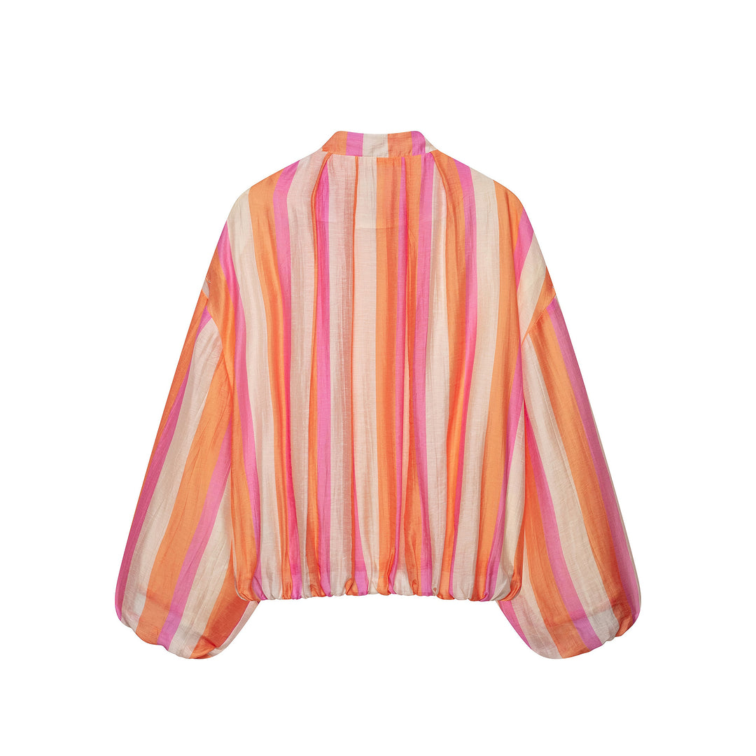 Damen Leichte gestreifte Cropped-Bomberjacke aus transparentem Crêpe mit Ballonärmeln Shop Nory
