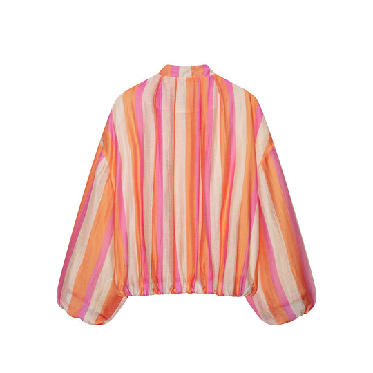 Damen Leichte gestreifte Cropped-Bomberjacke aus transparentem Crêpe mit Ballonärmeln Shop Nory