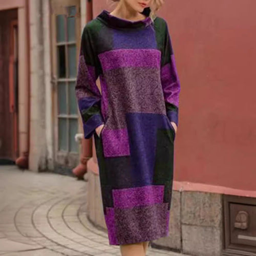 Damen Oversized Kleid mit geometrischem Patchwork-Design