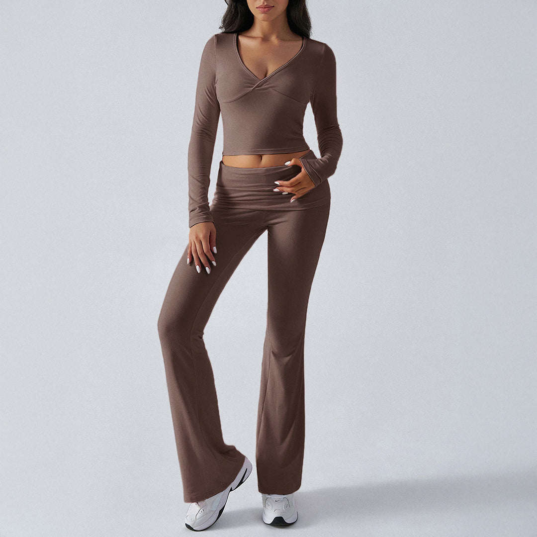 Damen nan figurbetonte Yoga-Set mit hoher Taille und V-Ausschnitt Shop Nory