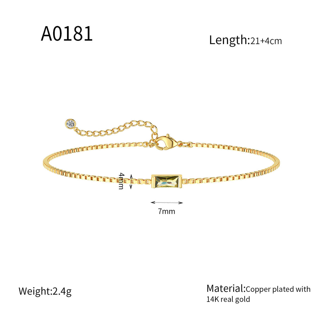 Zierliches Armband mit Rechteckigem Zirkonia und Verlängerungskettchen