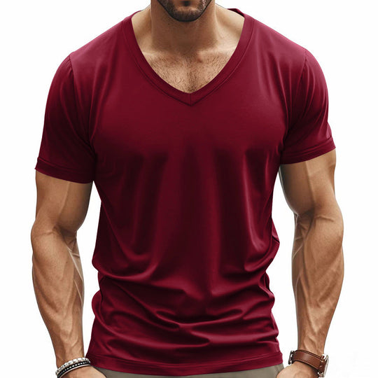 Herren V-Ausschnitt T-Shirt aus atmungsaktivem Baumwollmix mit modernem Schnitt