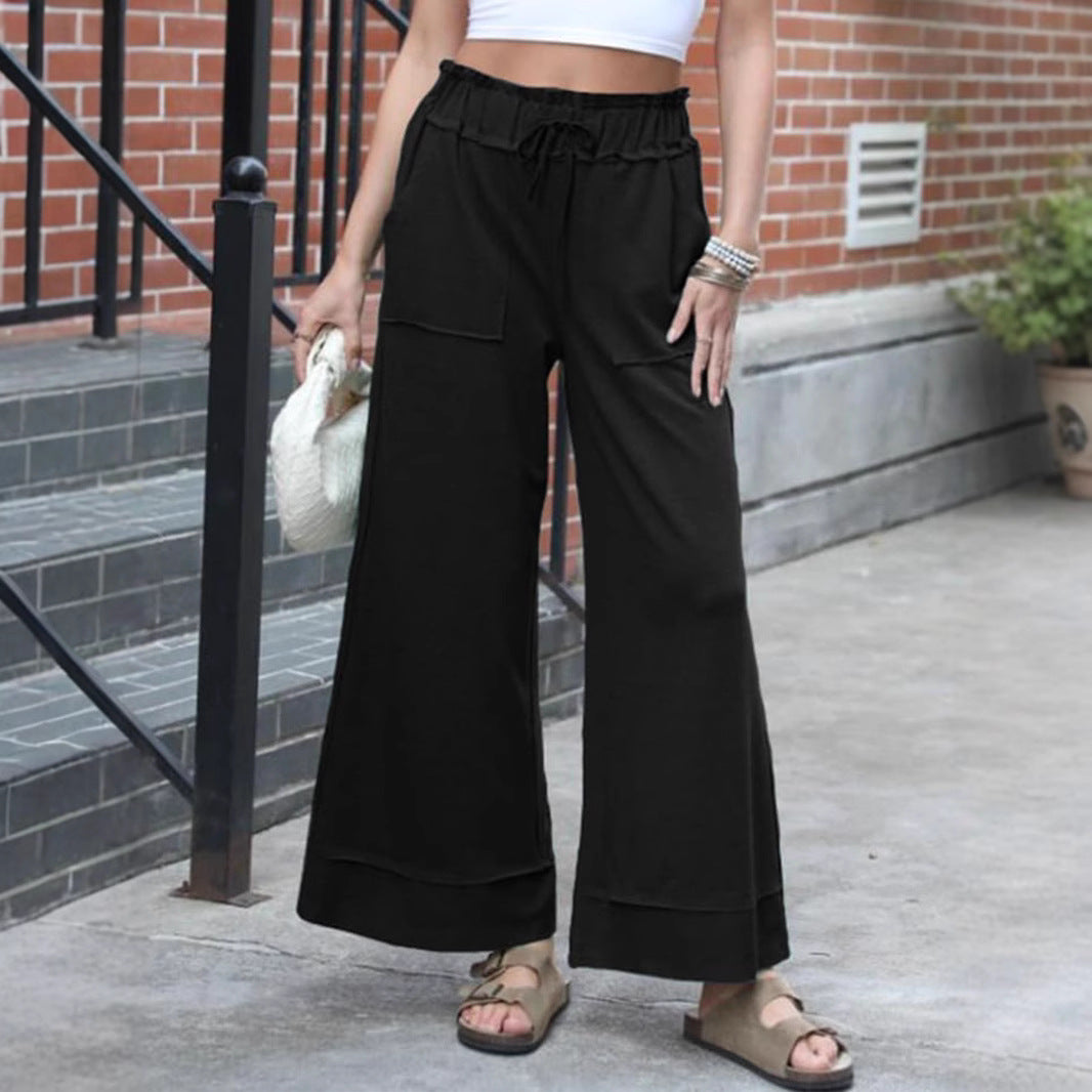 Damen Weite Jersey-Loungehose mit gerafftem Hochbund, Kordelzug & aufgesetzten Taschen Shop Nory