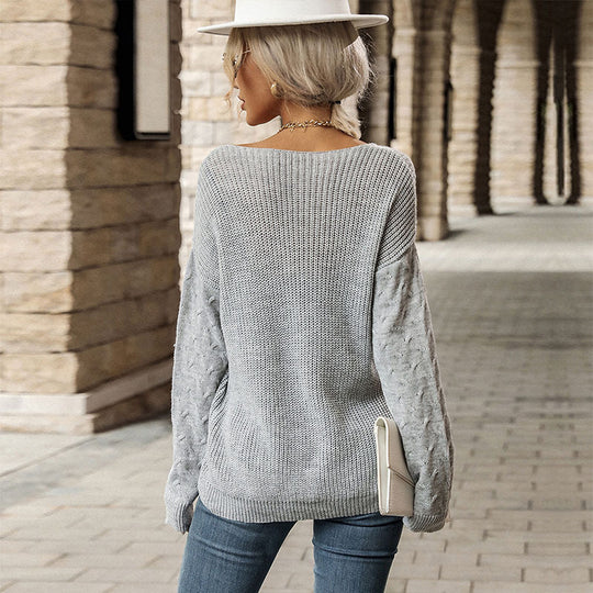 Damen Feiner V‑Ausschnitt Strickpullover mit mittigem Zopfdetail und legerer Silhouette Shop Nory