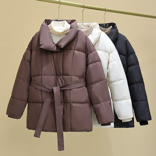 Damen nan gesteppte Winterjacke mit Taillengürtel, Stehkragen und Rippbündchen Shop Nory