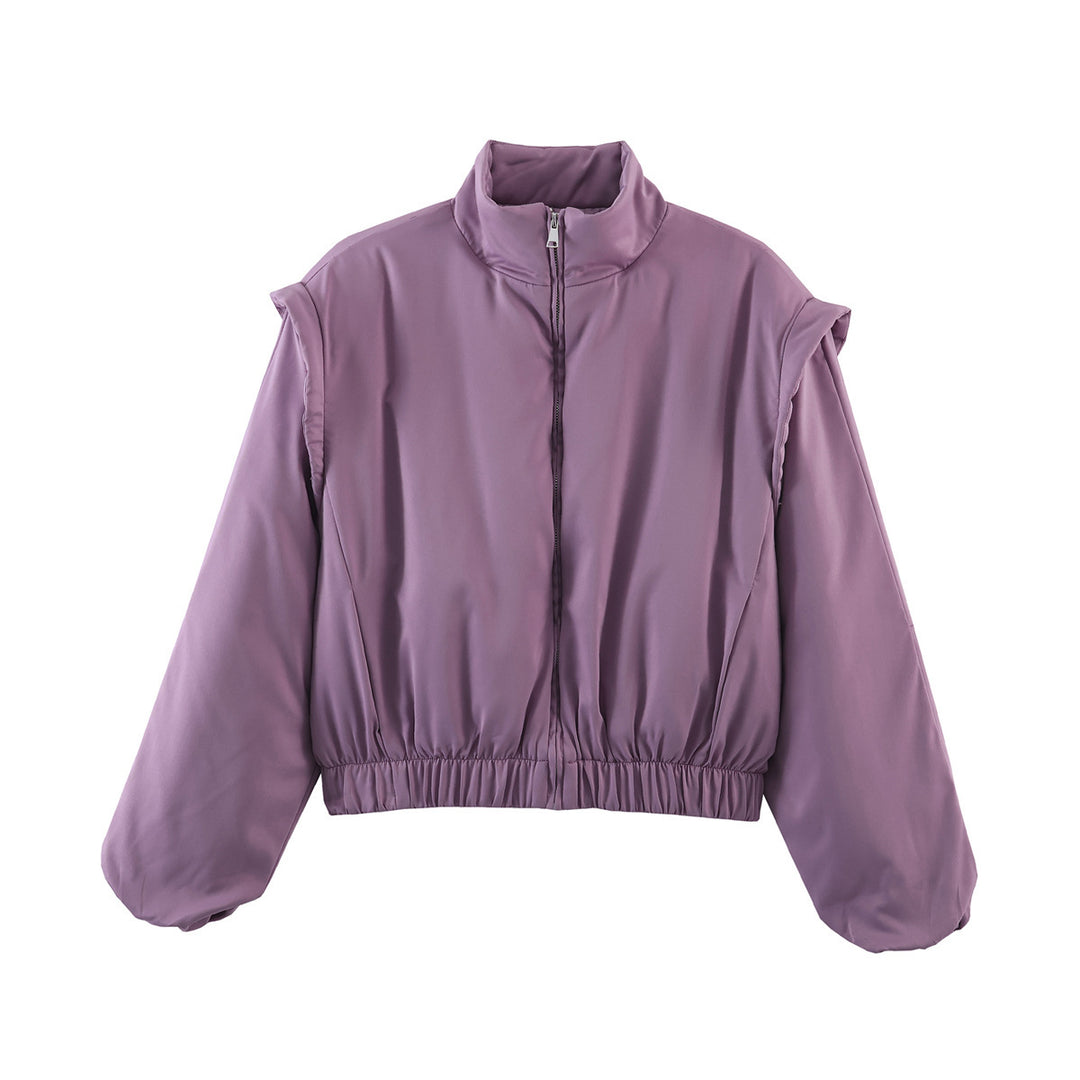 Damen Gepolsterte Cropped-Bomberjacke mit Stehkragen und elastischem Saum Shop Nory
